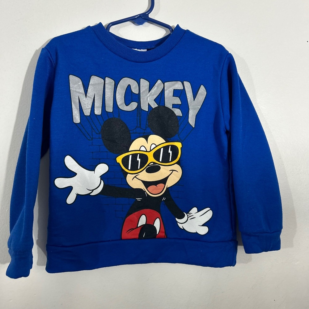 Kids Blue Mickey Mouse Graphic Sweatshirt Long Sleeve Pullover Size 4